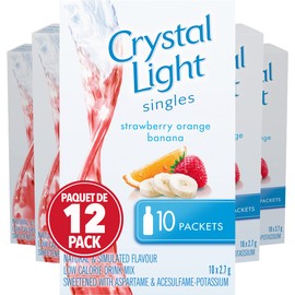 Crystal Light Strawberry Orange Banana Singles, 27g (12 Boxes of 10 Packets)