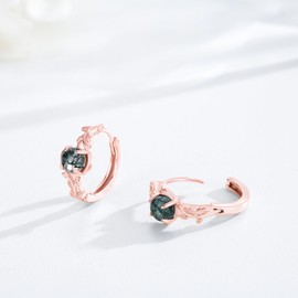 Suiknsn Moss Agate Hoop Earrings for Women 925 Sterling Silver Tree of Life Earrings Hypoallergenic Silver/Rose Gold/Gold/Black Moss Agate Jewelry Birthday Mothers Day Gifts, Small, Sterling Silver