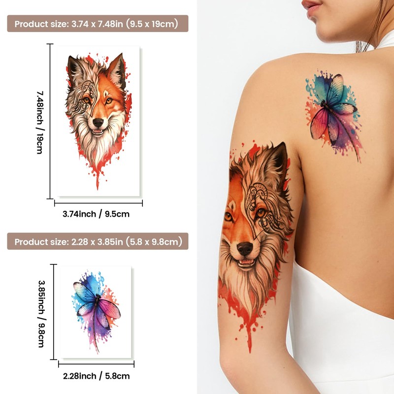 77 Sheets Temporary Tattoo, 17 Sheets Half Arm Flower Lion