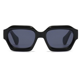 LJCZKA Sunglasses Women's Vintage Square Men's Rectangular Sunglasses Thick Frame Fashion Glasses UV400 Protection, Black Grey