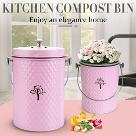 ARC Countertop Compost Bin Kitchen,Odor Resistant Indoor Compost Bin with Lid Pink
