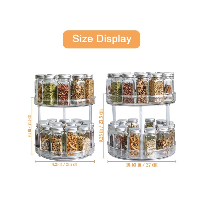 Roninkier 2-Tier Clear Lazy-Susan Turntable – 11-Inch Pantry Spice-Rack Cabinet-Organizer
