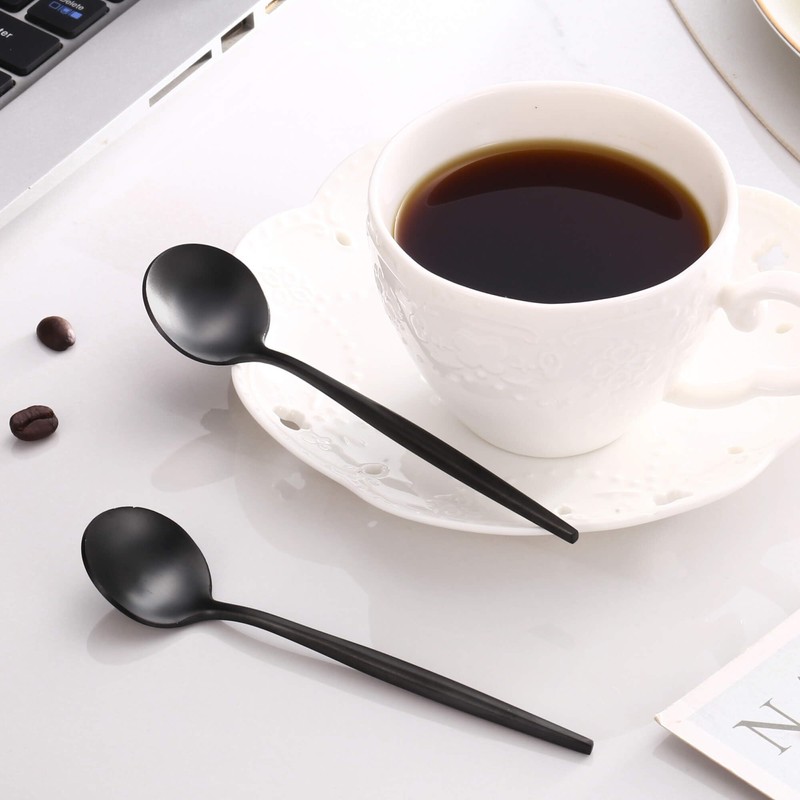 Black Coffee Spoons Set,Stainless Steel Teaspoons of 6,Espresso Spoons 5.11