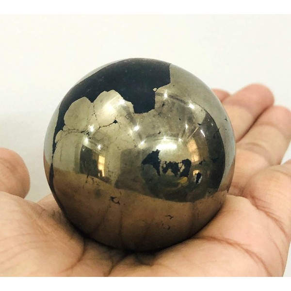 crystalmiracle Golden Pyrite 40 Mm Sphere Crystal Healing Positive Energy Reiki Feng Shui Home Office Gift Handcrafted