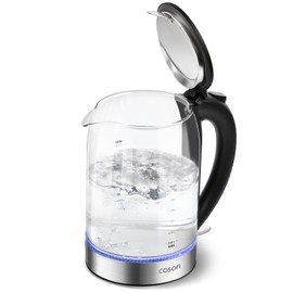 Cosori Electric Kettle, No Plastic Contact With Water, Wide Mouth For Easy Cleaning, Auto Shut Off, 1.7L Tea Kettle & Hot Water Boiler, Water Heater & Teapot, Borosilicate Glass, Black, 1500W