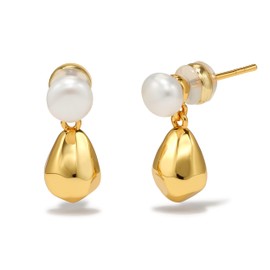 18K Gold Teardrop Earrings for Women, Hypoallergenic Drop Earrings Trendy Gold Plated Pearl Stud Earrings Sterling Silver Posts Tiny Teardrop Dangle Earrings for Women Jewelry Gifts