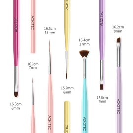 Nail Art Brush Set, Aokitec 7 Pieces Nail Art Painting Polishing Brush Kit with Nail Extension & Builder & Nail Art Liner & Nail Stippling Pen Nail Design Accessories for Salon Home DIY