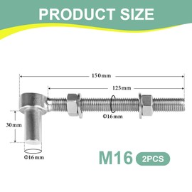 SUPAWAY Pack of 2 Hinge Garden Gate M16 x 150 mm J-Bolt Gate Hinge, Heavy Duty Gate Hinges, Adjustable Gate Hinges, 304 Stainless Steel Brackets for Metal Farm Gates, Pasture Gate, Double Rod Mat