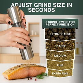 N Nelit 2-in-1 Salt and Pepper Grinder Set – Manual Stainless Steel Spice Mill with Adjustable Coarseness, Refillable Dual-Chamber Herb Crusher for Sea Salt, Peppercorns, Kitchen Use or Gifting