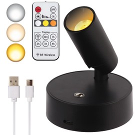 VIGMOJ Wireless LED Spotlight, Rechargeable Floor Uplighting Indoor, Battery Operated Picture Light with Remote Timer and Dimmable Accent Spot Lights Stick on Wall Light for Plants Pictures Artwork