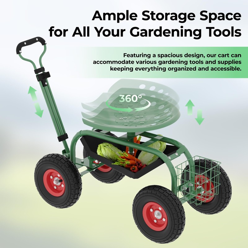 Garden Rolling Stool with Wheels – 360° Swivel Seat Gardening
