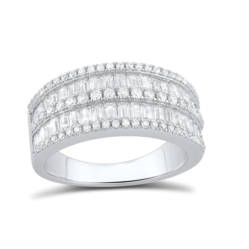 SILVERCLOSEOUT Sterling Silver Simulated Diamond Baguette Cut Statement Ring -