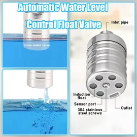 2PCS Float Valve 1/2" Water Level Control Float Valve 304 Stainless Steel Fully Automatic Water Shut off Valve Automatic Water Level Controller for Water Tank Pool Livestock Troughs Upper Water Intake