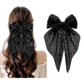 Bdfgh Sparking Black Hair Bow Tie, Hair Clip with Glitter, Sparkly Hair Accessories for Women Girls, Sparkly Bow Tie for Short Long Hair, Glitter Sequin Bow Tie for Birthdays Holidays Partie (Black)