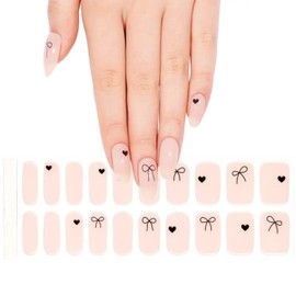NKA Semi-Cured Gel Nail Strips Kit, 20 Strips in 10 Sizes – Quick & Easy Application – Cures in 60 Seconds – Includes Mini File, Cuticle Stick & Prep Pads – Long-Lasting, HEART & BOW