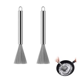 Aninako Sasara Stainless Steel Set of 2 Burnt Wok Non-Scratch Compact with Hook Handle Easy to Clean Rust Resistant Kitchen Brush Heavy Duty Antibacterial Multipurpose Household Commercial Cleaning