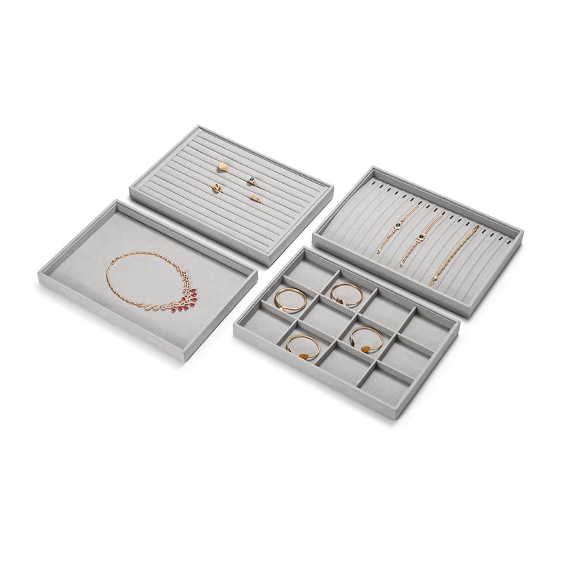 Oirlv Grey Microfibre Stackable Jewellery Trays 24 Grids Jewellery Display
