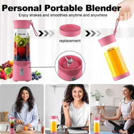 COKUNST 18oz Portable Blender, USB Rechargeable Personal Size Blenders, Smoothie Blender with 6 Blades for Protein & Shakes, Mini juicer with Extra Handle Lid for Travel Sports Outgoing-Pink