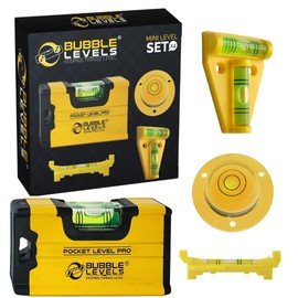 'BUBBLE LEVELS' - MINI Levelling Set (4 pcs) - Pocket PRO, T-Level, Bullseye & LINE Level | Reinforced Magnets for Maximum Adhesion | SHATTERPROOF Acrylic | Magnetic Levelling KIT for, DIY & Builders