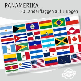 beihaasnatuerlich Panamericana Country Flag Sticker Set - 30 Stickers Country Flags 1 Sheet - UV Resistant - Waterproof - Size 5 x 3 cm - for Model Making, Suitcase, Decoration