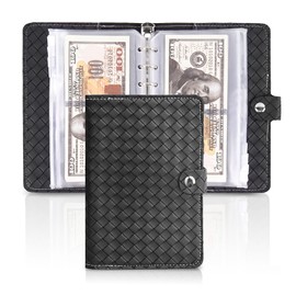 LIZIMANDU Cash Envelopes for Budgeting,Budget Binder with 12Pcs Budget Planner with Cash Envelopes,Money Organizer for Cash,PU Leather A6 Binder for Money Saving Organizer(1-Weave Black)