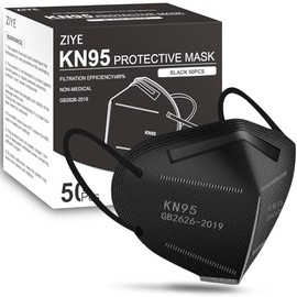 ZIYE - Paquete de 50 máscaras faciales KN95 negras – Mascarillas protectoras contra el polvo de 5 capas con trabillas elásticas para las orejas, trans