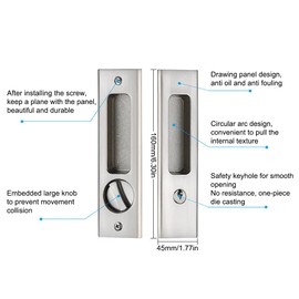 LWZH 6.3" Silver Invisible Recessed Handle Latch with Keys Interior Pocket Door Lock Sliding Barn Door Lock Furniture Hardware (1 Pack)