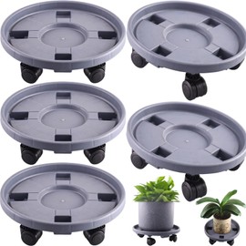 Rolling Plant Stand with Wheels 5 Pack 14 Inch Plant Caddy with Wheels Heavy Duty Plant Dolly Roller Base with Wheels Round Flower Pot Rack Holder Planter Trolley Tray, Grey