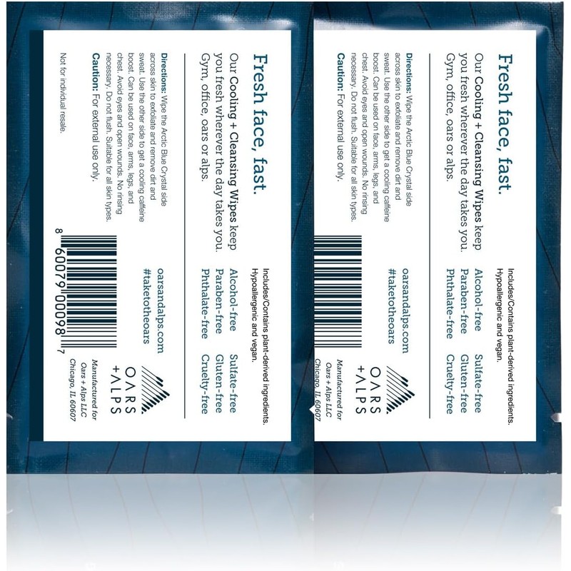 Oars + Alps Natural Face and Body Wipes Cooling, Cleansing,