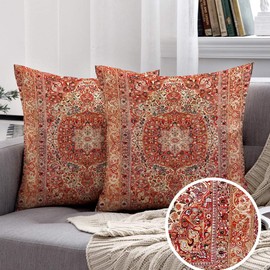 Miuyunya Retro Outdoor Cushion Covers 45x45cm Outdoor Waterproof Cushion Covers Ethnic Turkish Pattern Decorative Cushion Covers for Patio, Garden, Living Room, Farm Furniture, Set of 2