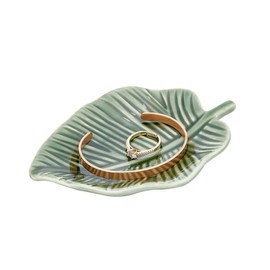 Bngukju Leaf Trinket Dish, Four Leaf Clover Ceramic Ring Holder Jewelry Tray Dish for Home Décor Bathroom (Green Leaf)