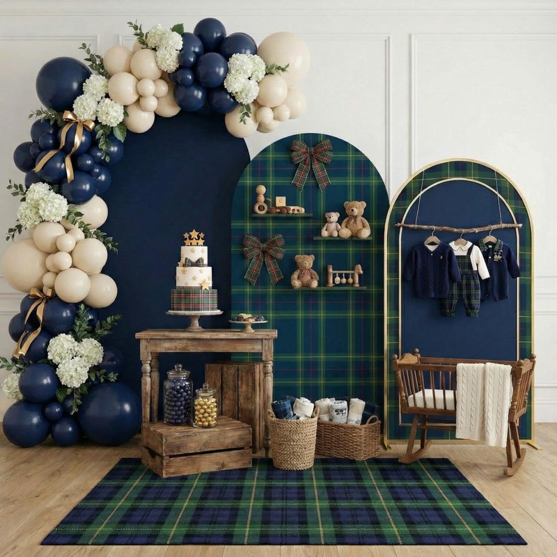 3 Pcs Tartan Arch Backdrop Cover Buffalo Plaid Baby Shower