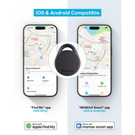 MOMAX Key Finder, Works with Apple Find My and Android app,Tracker Finder for Luggage, Backpack, Wallet, Pets (Black)