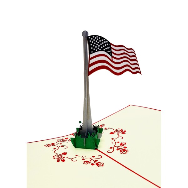 iGifts And Cards American Flag 3D Pop Up Greeting Card - America, Stars, Stripes, Red, White, Blue, Veterans - Folds Flat - Independence Day, Just Because, Special Days, Memorial Day