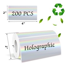 Etiquetas térmicas holográficas de 2 x 4 pulgadas, etiquetas adhesivas térmicas directas plateadas, etiquetas autoadhesivas con purpurina, diseño de línea de perforación, 200 unidades/1 rollo