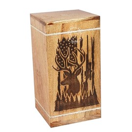 HIND HANDICRAFTS Handcrafted Floral Engraved Wooden Urns for Human Ashes Adult Large - Cremation Urn for Ashes - Burial Urn for Columbarium - Funeral Urn Box (USA Flag Buck, 250 LB - Hardwood)