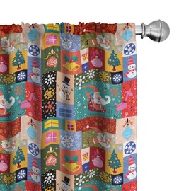 Lunarable Christmas Window Curtains, Modern Design Theme Funny Xmas Winter Patterns Theme, Lightweight Decor 2-Panel Set with Rod Pocket, Pair of - 28" x 84", Red Blue