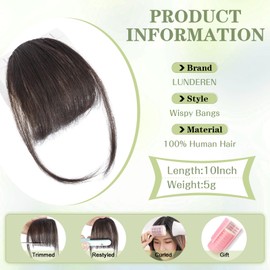 LUNDEREN Clip in Bangs Hair Clip on Bangs for Women 100% Human Hair Wispy Bangs Air Bangs with Temples Hairpieces for Women Curved Bangs for Daily Party Wear（Dark Brown）