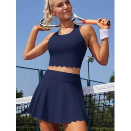 ATTRACO Racerback Tennis Dress for Women with Shorts Underneath Athletic Golf Dress Navy M