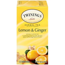 Twinings Lemon & Ginger Individually Wrapped Herbal Tea Bags, 25 Count Pack of 6, Spicy Ginger, Lemon Peel and Lemongrass