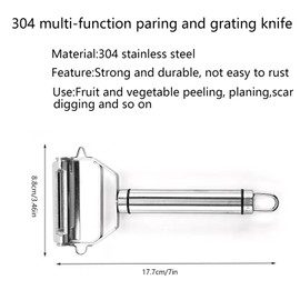 Fruit and Vegetable Peeler and Slicer, Stainless Steel one-Piece, 2-in-1 Melon Slicer