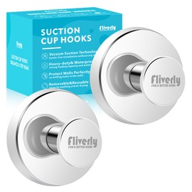 Fliverly Suction Cup Hooks for Shower, Removable Towel Hooks for Bathroom Window Glass Door Wall, Bath Robe Looafh Hook for Hanging Waterproof Heavy Duty - 2 Packs (Chrome)