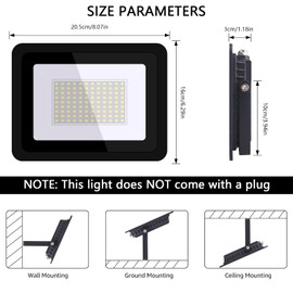 MIHEAL 2 Pack 100W LED Flood Light, Cool White, IP68 Waterproof Super Bright Work Light, 110V, Outdoor Floodlight for Yard, Garden, Garage, Lawn, Court