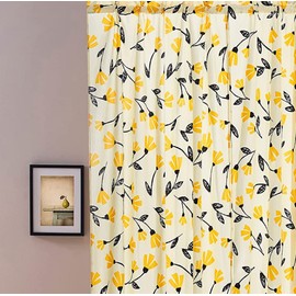 DaDa Bedding Botanical Floral Window Curtain Panels - Natural Semi Sheer Yellow Fleur Golden Orange Spring Time Tulips Straight Tailored Edge - 54 x 95