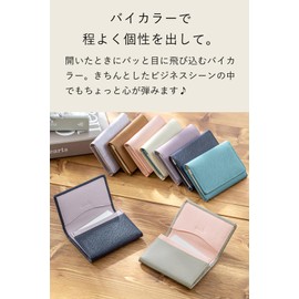 Corale Business Card Holder for Women, Business Card Case, Genuine Leather, Bicolor, Prism Leather, Simple, Stylish, Greige x Sakura Pink