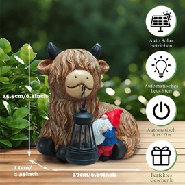 lifemet Highland Cow GNOME Decor, Garden Gnomes Statues Highland Livestock Mouth with Lantern, Outdoor Ornaments Funny Decoration for Yard, Patio, Lawn, Gifts Birthday for Women, Mother's Day