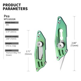 Harnds Pea Sharp Utility Knife Retractable Exacto Knife with Titanium Alloy TC4 and 5 Pcs SK5 Steel Blades, Craft Hobby Knife for Cartons, Art, Craft Making (Green)