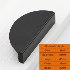 AcbbMNS 10-Pack Semicircle Cabinet Handles Hole Centers 2.5 Inch(64mm), Black Half Circle Moon Drawer Pulls Kitchen Cupboard Dresser Knobs with Screws