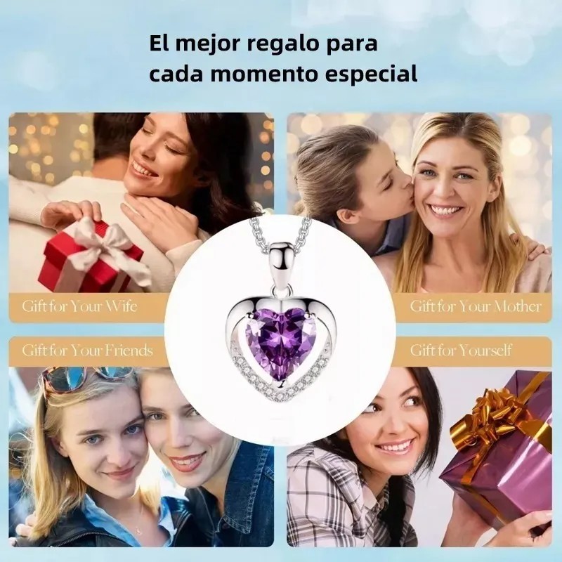 Collar Dije Corazón 925plata Cristal Mujer Arete Caja Kit