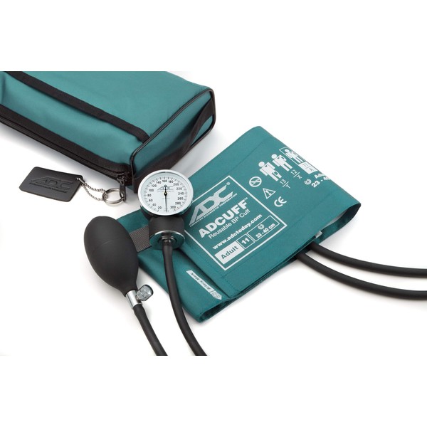 ADC Aneroides Blutdruckmessgerät Prosphyg 768 Professional Pocket mit Adcuff-Blutdruckmanschette aus Nylon und passender Transporttasche, Erwachsene, blaugrün